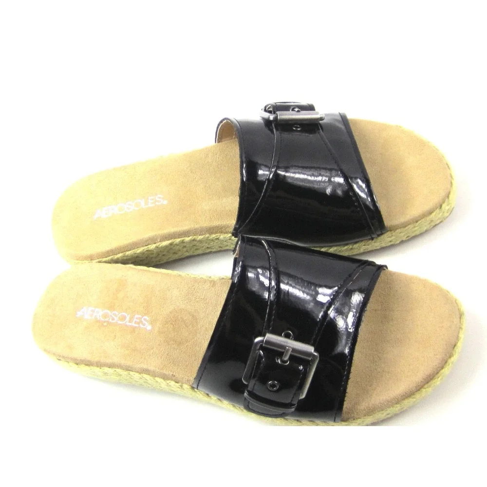 Aerosoles Glorify Women's Black Espadrille Platform Sandal‎ Buckle Size 9 M